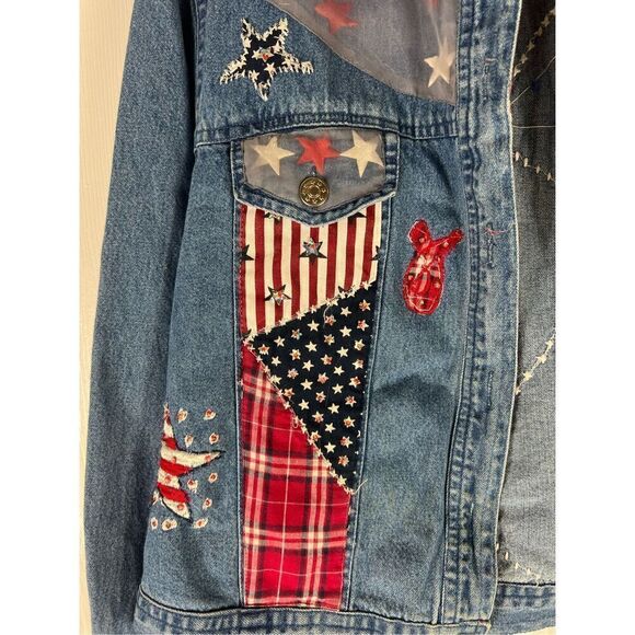 Tantrums Womens Fourth of July Patriot Jean Jacket Stars N Stripes Small - Picture 3 of 7